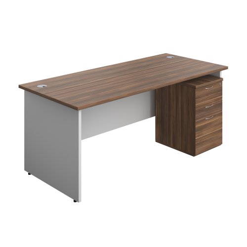 Panel Plus Rectangular Desk + 3 Drawer Under Desk Pedestal Bundle (FSC) 1800X800 Dark Walnut/White