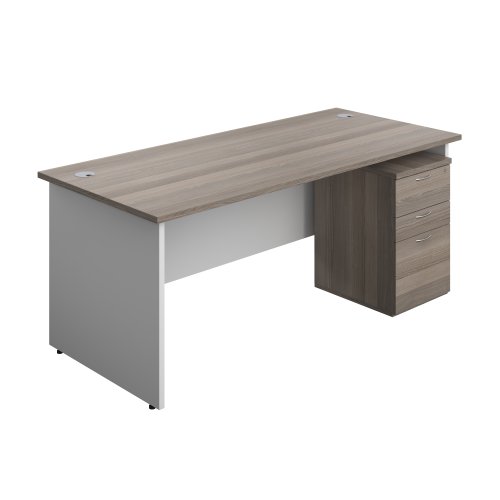 Panel Plus Rectangular Desk + 3 Drawer Under Desk Pedestal Bundle (FSC) 1800X800 Grey Oak/White
