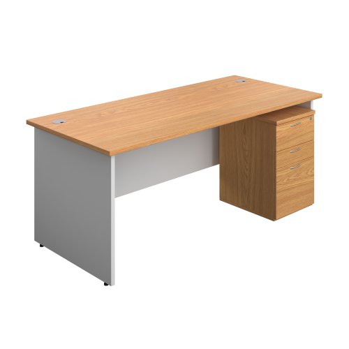 Panel Plus Rectangular Desk + 3 Drawer Under Desk Pedestal Bundle (FSC) 1800X800 Nova Oak/White