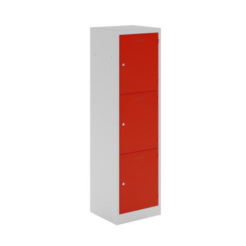 Lower Height Locker 1370 X 300 X 450 3 Door Light Grey/Cardinal Red