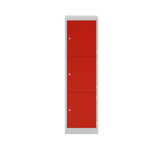 Lower Height Locker 1370 X 300 X 450 3 Door Light Grey/Cardinal Red