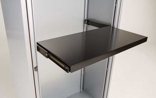 The Bisley Essentials Roll-Out Shelf is designed for use with Bisley Essentials cupboards. Its 470mm depth is designed to fit A4 binders, lateral and suspension filing.