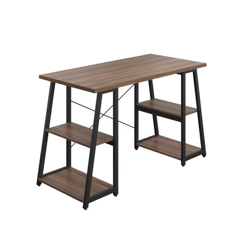 Odell Desk with A-Frame and Shelves : Dark Walnut/Black