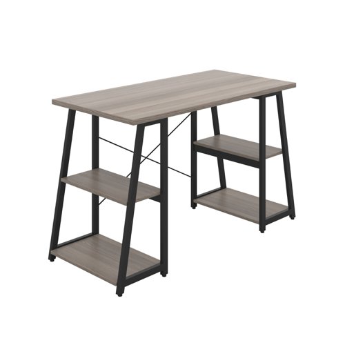 Odell Desk with A-Frame and Shelves : Grey Oak/Black
