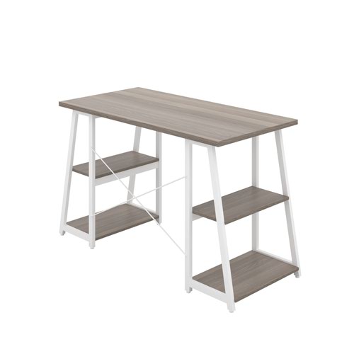Jemini Soho Desk 4 Angled Shelves 1300x600x770mm Grey Oak/White KF90791