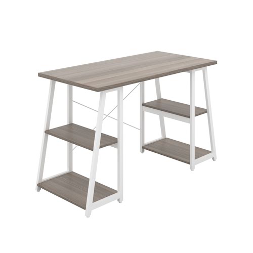 Odell Desk with A-Frame Shelves - White / Grey Oak