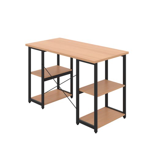 Jemini Soho Desk 4 Straight Shelves 1200x600x770mm Beech/Black KF90785