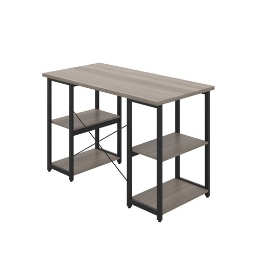 Jemini Soho Desk 4 Straight Shelves 1200x600x770mm Grey Oak/Black KF90787