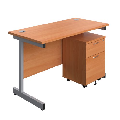 Single Upright Rectangular Desk + Mobile 2 Drawer Pedestal