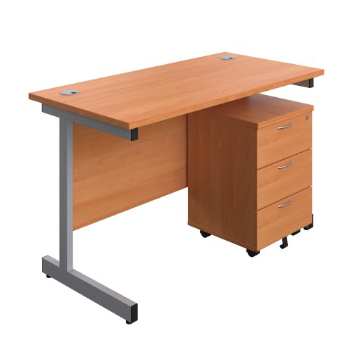 Single Upright Rectangular Desk + Mobile 3 Drawer Pedestal