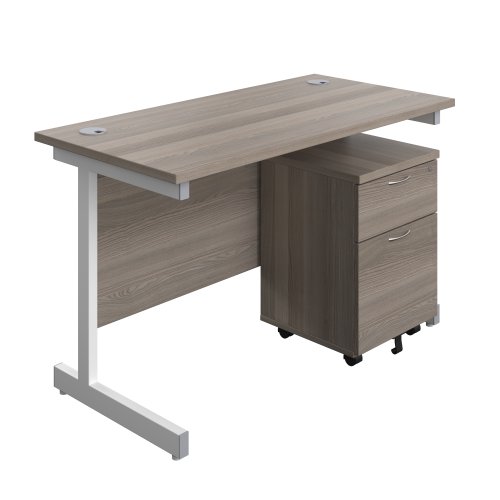 Single Upright Rectangular Desk + Mobile 2 Drawer Pedestal (FSC) 1200 X 600 Grey Oak/White