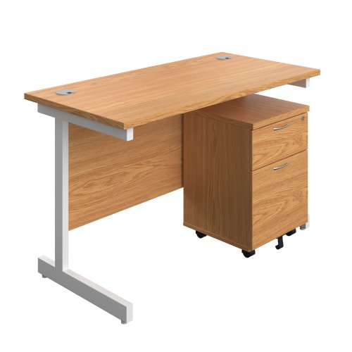 Single Upright Rectangular Desk + Mobile 2 Drawer Pedestal (FSC) 1200 X 600 Nova Oak/White