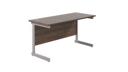 Single Upright Rectangular Desk: 600mm Deep 1200 X 600 Dark Walnut/Silver
