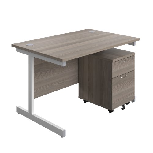 Single Upright Rectangular Desk + Mobile 2 Drawer Pedestal (FSC) 1200 X 800 Grey Oak/White