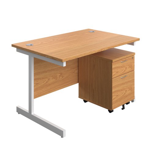 Single Upright Rectangular Desk + Mobile 2 Drawer Pedestal (FSC) 1200 X 800 Nova Oak/White