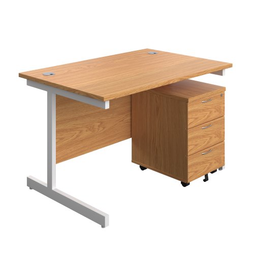 Single Upright Rectangular Desk + Mobile 3 Drawer Pedestal (FSC) 1200 X 800 Nova Oak/White