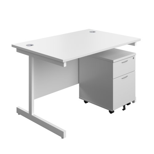 Single Upright Rectangular Desk + Mobile 2 Drawer Pedestal (FSC) 1200 X 800 White/White