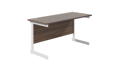 Single Upright Rectangular Desk: 600mm Deep 1400 X 600 Dark Walnut/White