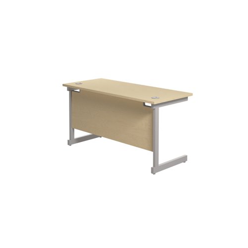 Single Upright Rectangular Desk: 600mm Deep (FSC) 1400 X 600 Maple/Silver