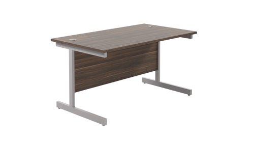Single Upright Rectangular Desk: 800mm Deep (FSC) 1400 X 800 Dark Walnut/Silver