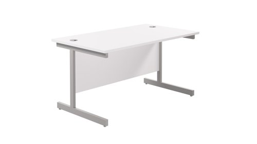 Single Upright Rectangular Desk: 800mm Deep (FSC) 1400 X 800 White/Silver