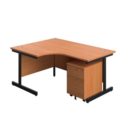 Single Upright Left Hand Radial Desk + Mobile 2 Drawer Pedestal