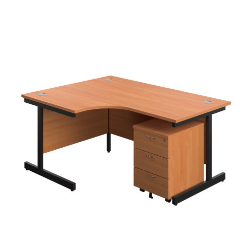 Single Upright Left Hand Radial Desk + Mobile 3 Drawer Pedestal