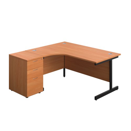 Single Upright Left Hand Radial Desk + Desk High 3 Drawer Pedestal