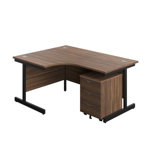 Single Upright Left Hand Radial Desk + Mobile 3 Drawer Pedestal (FSC) 1600 X 1200 Dark Walnut/Black