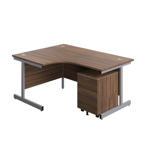 Single Upright Left Hand Radial Desk + Mobile 2 Drawer Pedestal (FSC) 1600 X 1200 Dark Walnut/Silver