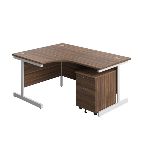 Single Upright Left Hand Radial Desk + Mobile 2 Drawer Pedestal (FSC) 1600 X 1200 Dark Walnut/White