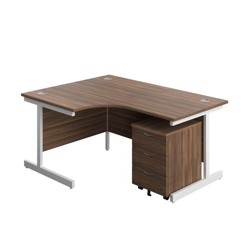 Single Upright Left Hand Radial Desk + Mobile 3 Drawer Pedestal (FSC) 1600 X 1200 Dark Walnut/White