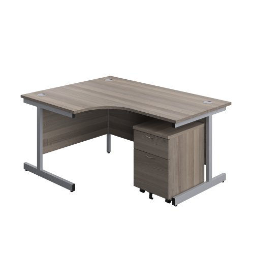 Single Upright Left Hand Radial Desk + Mobile 2 Drawer Pedestal (FSC) 1600 X 1200 Grey Oak/Silver