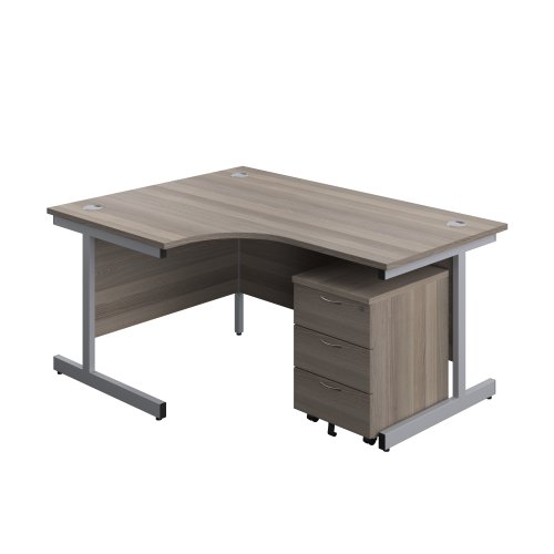 Single Upright Left Hand Radial Desk + Mobile 3 Drawer Pedestal (FSC) 1600 X 1200 Grey Oak/Silver