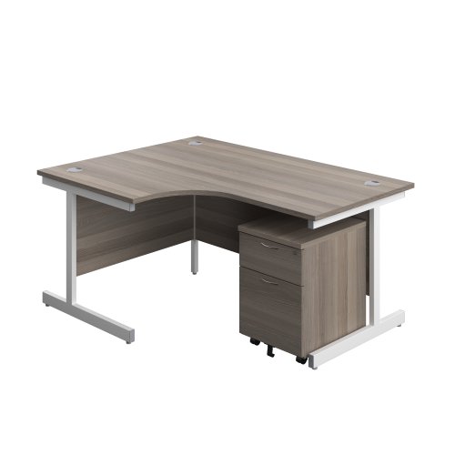 Single Upright Left Hand Radial Desk + Mobile 2 Drawer Pedestal (FSC) 1600 X 1200 Grey Oak/White