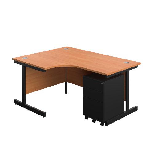 Single Upright Left Hand Radial Desk + Under Desk Steel Pedestal 3 Drawers