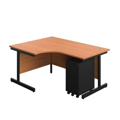 Single Upright Left Hand Radial Desk + Slimline Steel Pedestal 3 Drawers