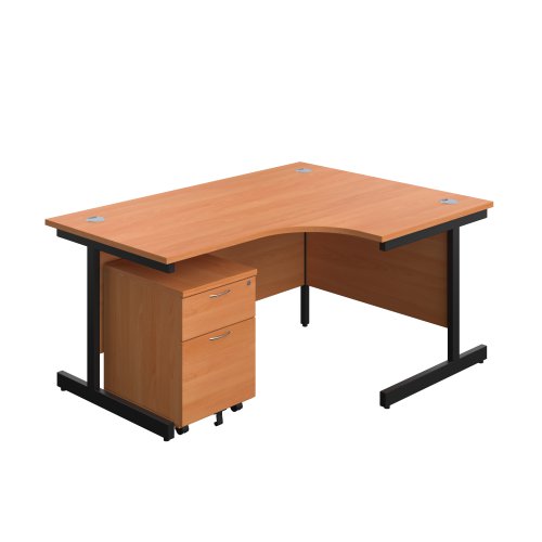 Single Upright Right Hand Radial Desk + Mobile 2 Drawer Pedestal