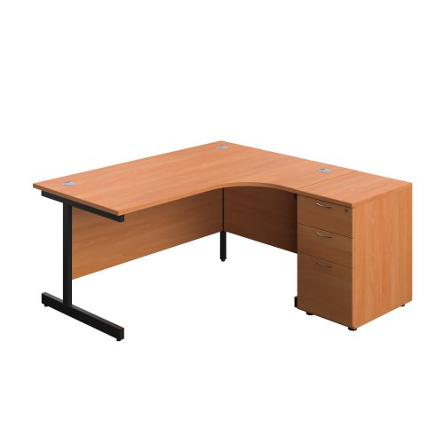 Single Upright Right Hand Radial Desk + Desk High 3 Drawer Pedestal