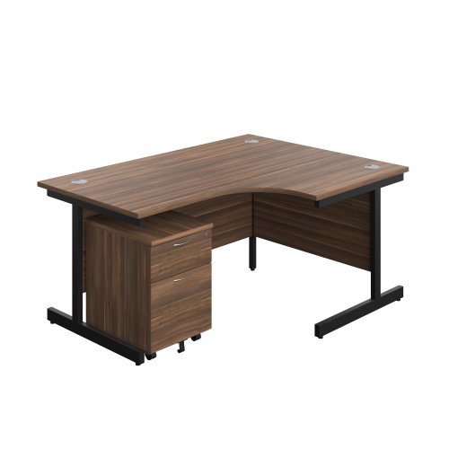 Single Upright Right Hand Radial Desk + Mobile 2 Drawer Pedestal (FSC) 1600 X 1200 Dark Walnut/Black