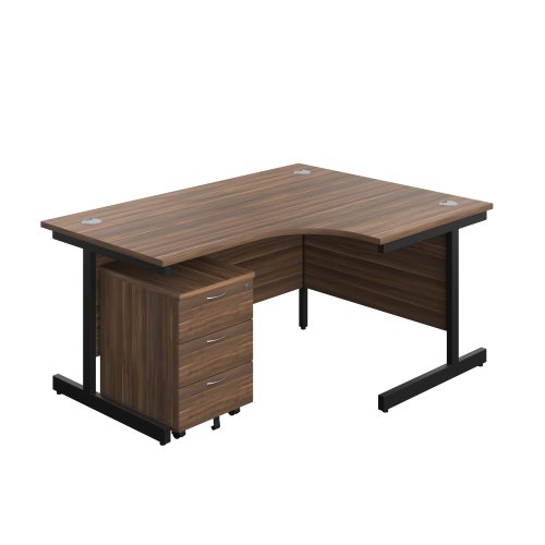 Single Upright Right Hand Radial Desk + Mobile 3 Drawer Pedestal (FSC) 1600 X 1200 Dark Walnut/Black