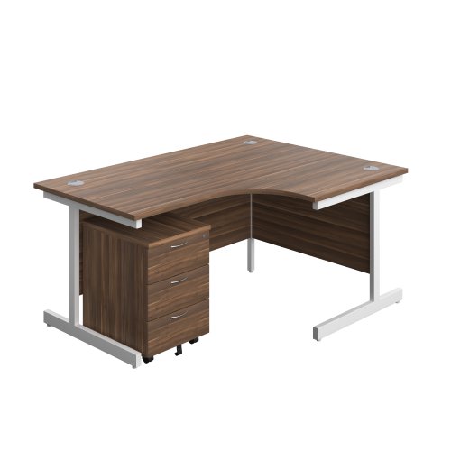 Single Upright Right Hand Radial Desk + Mobile 3 Drawer Pedestal (FSC) 1600 X 1200 Dark Walnut/White