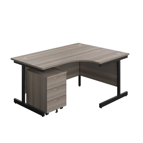 Single Upright Right Hand Radial Desk + Mobile 3 Drawer Pedestal (FSC) 1600 X 1200 Grey Oak/Black