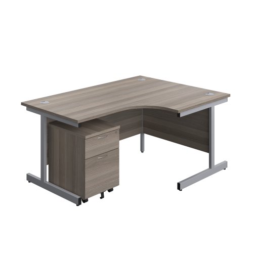 Single Upright Right Hand Radial Desk + Mobile 2 Drawer Pedestal (FSC) 1600 X 1200 Grey Oak/Silver