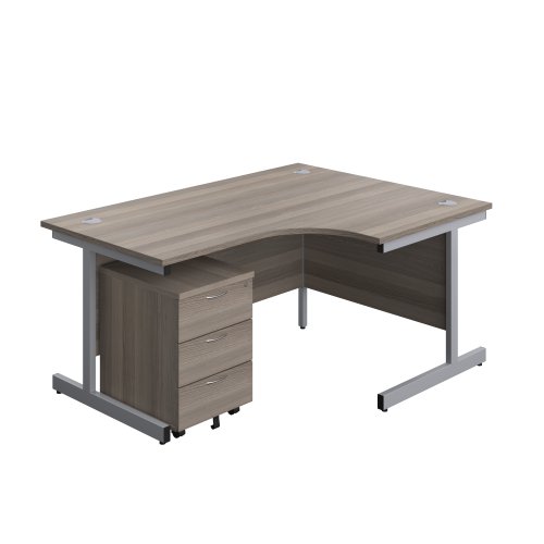 Single Upright Right Hand Radial Desk + Mobile 3 Drawer Pedestal (FSC) 1600 X 1200 Grey Oak/Silver