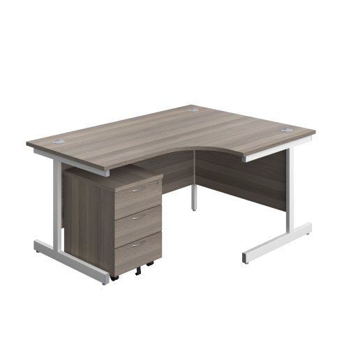 Single Upright Right Hand Radial Desk + Mobile 3 Drawer Pedestal (FSC) 1600 X 1200 Grey Oak/White