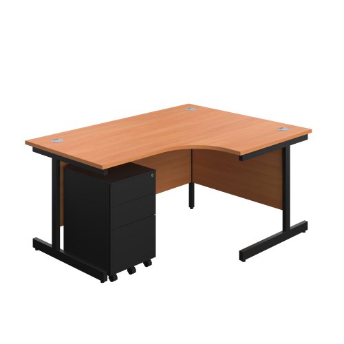Single Upright Right Hand Radial Desk + Under Desk Steel Pedestal 3 Drawers