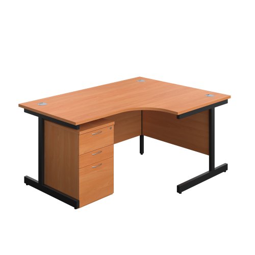 Single Upright Right Hand Radial Desk + High Mobile Pedestal 3 Drawer