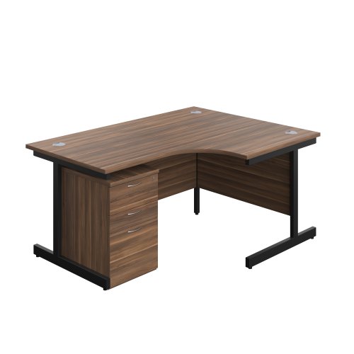 Single Upright Right Hand Radial Desk + High Mobile Pedestal 3 Drawer (FSC) 1600 X 1200 Dark Walnut/Black