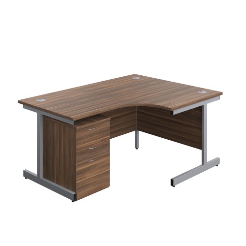 Single Upright Right Hand Radial Desk + High Mobile Pedestal 3 Drawer (FSC) 1600 X 1200 Dark Walnut/Silver